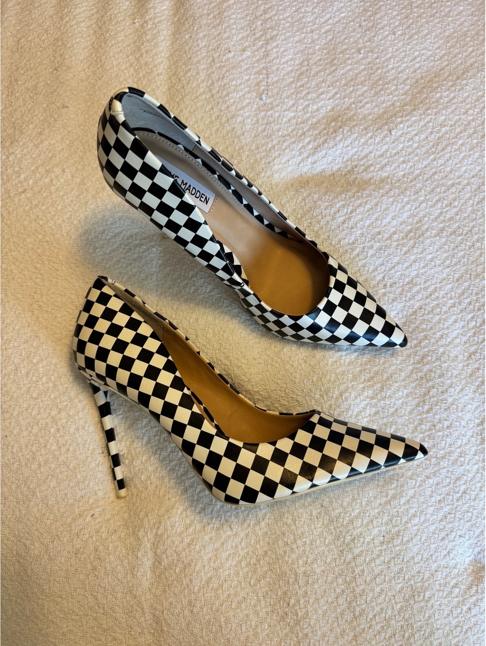 Steve Madden Checkered Black and White Pointed Toe Stiletto Heels